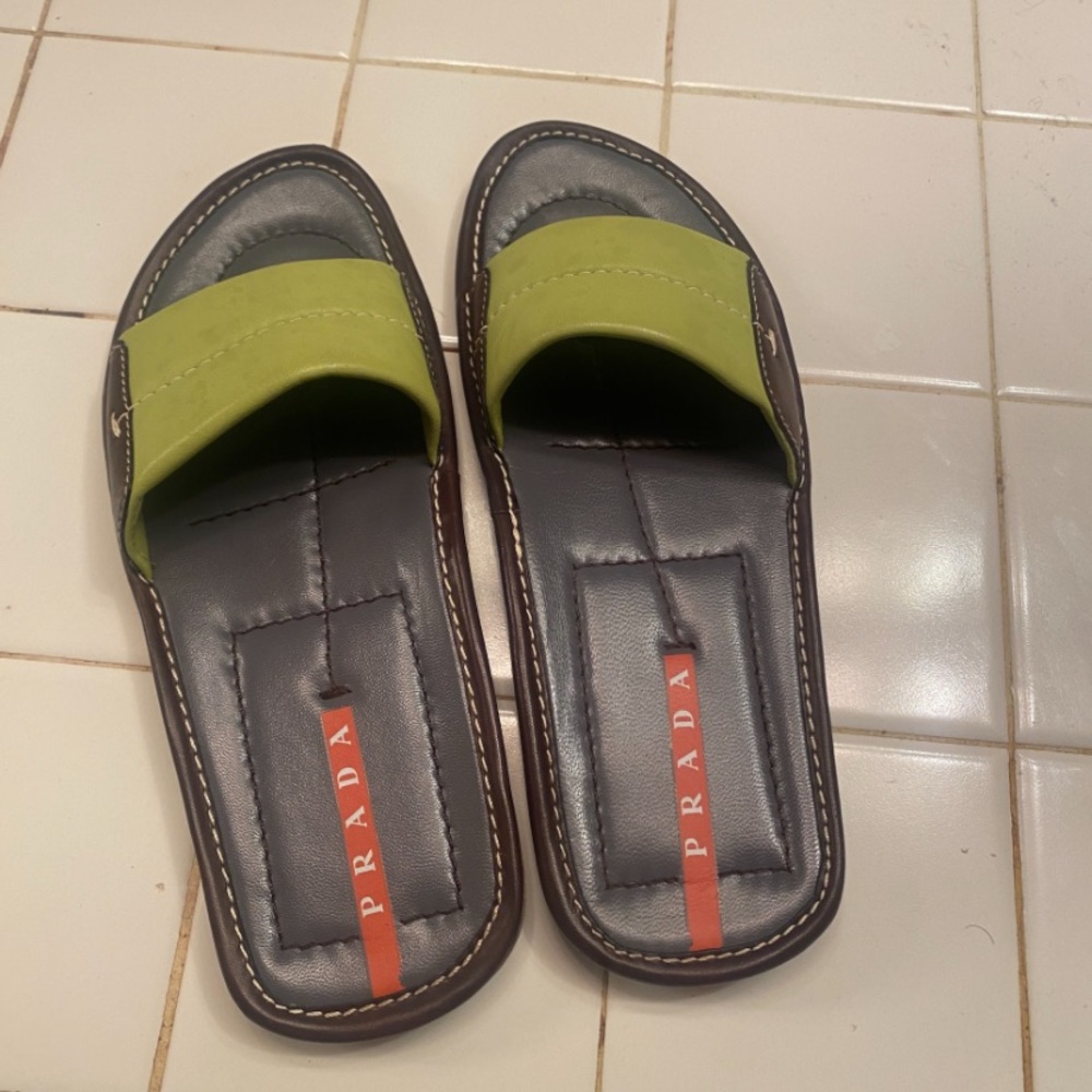 Prada Olive and Charcoal Slide Sandals